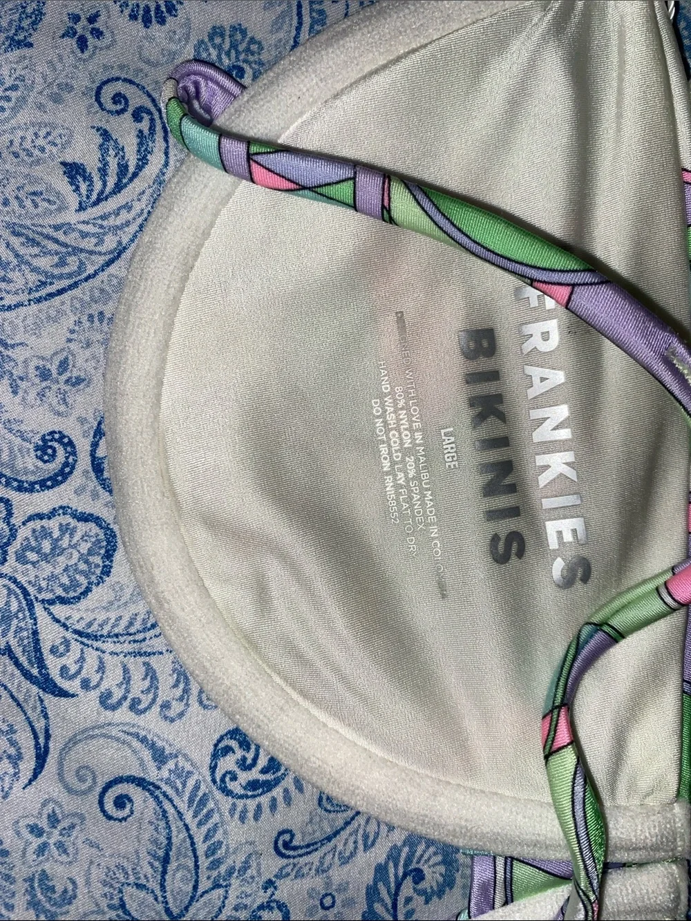 Frankie's Bikinis Lavender, Mint & Pink Patterned Bikini Top